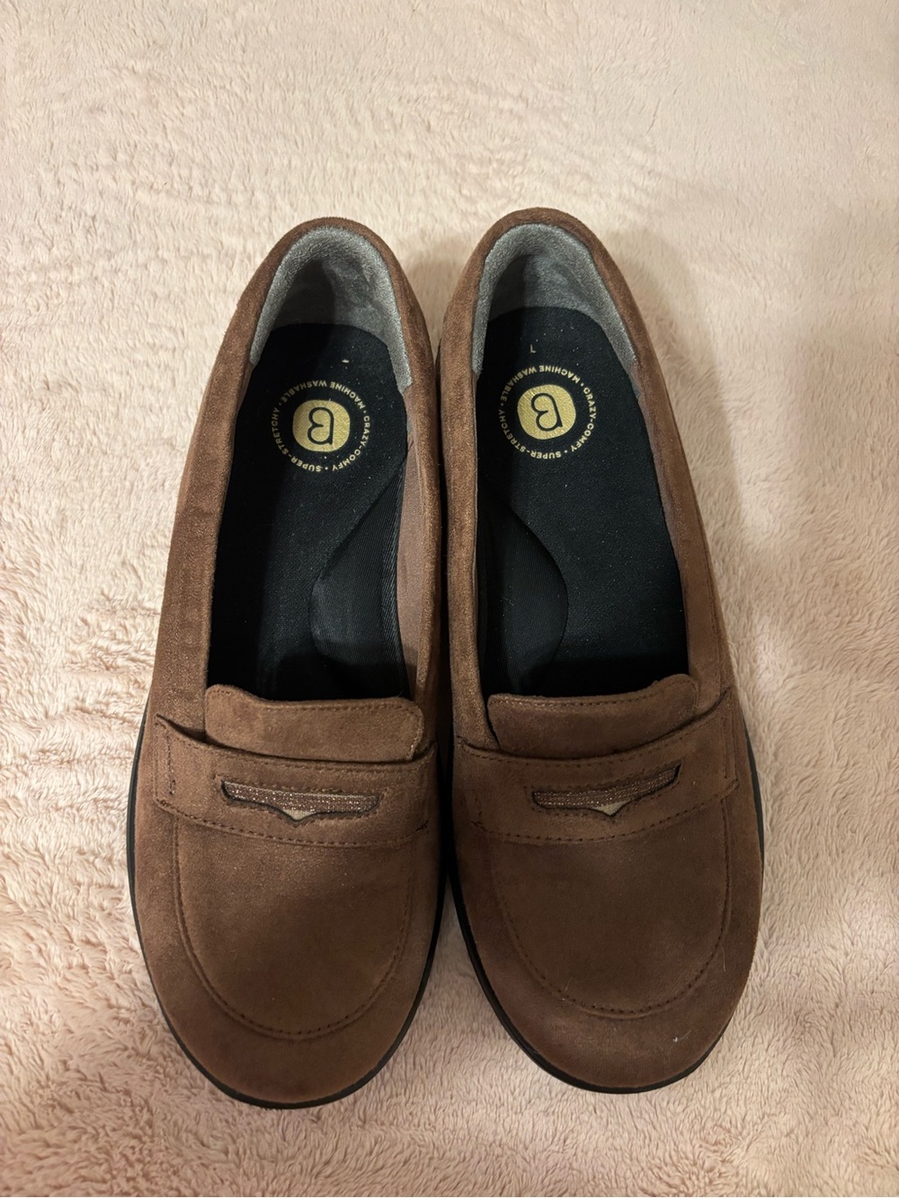 BZees Brown Faux Suede Penny Loafers Women’s 8W Wide Comfort Lightweight